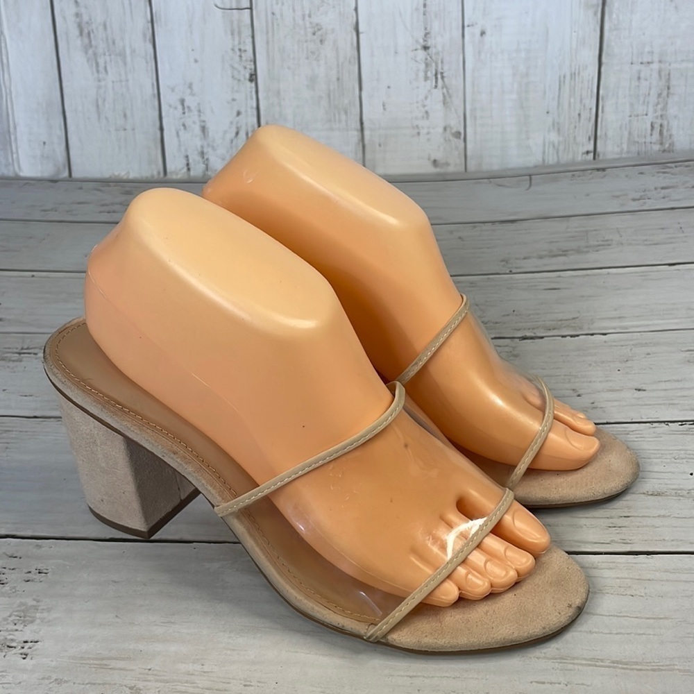 Who What Wear Blush Nude Clear Vamp Block Heel Mules
